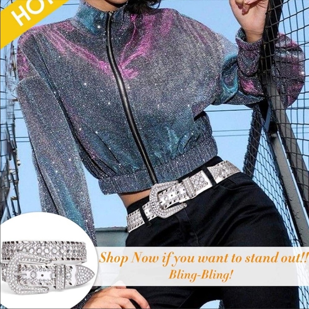 NEW Rhinestone Studded Bling Belt - Picture 3 of 6